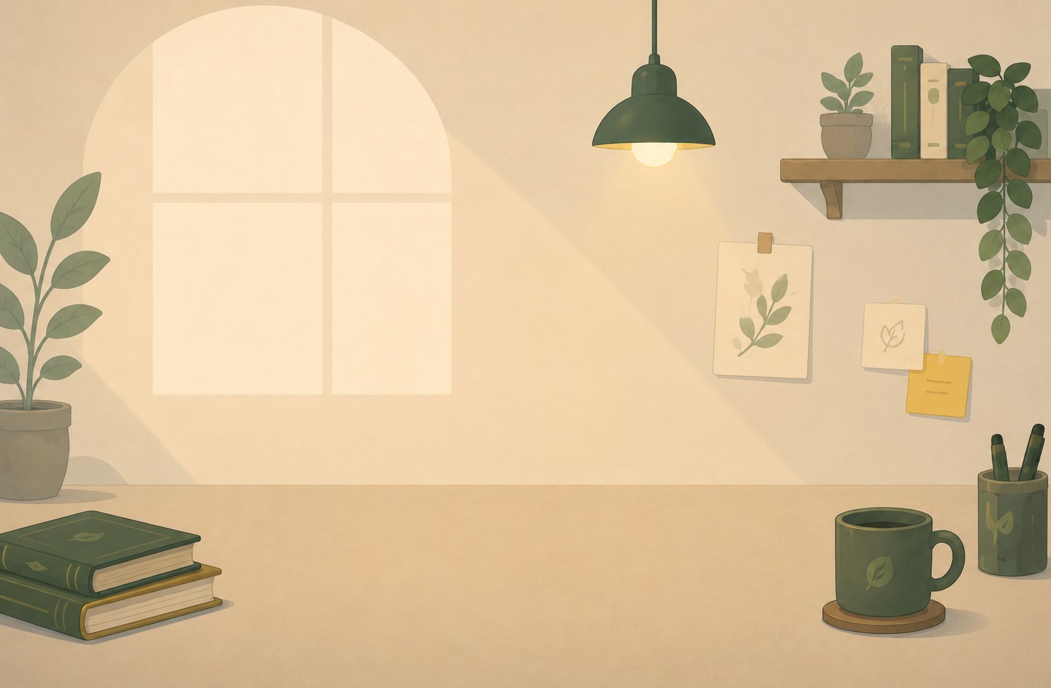 Sylviae's fixed Focus Mode space — a calm, softly lit illustrated room